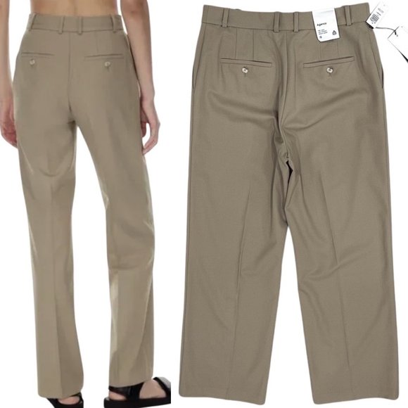 Aritzia Babaton Agency High-Rise Wool Twill Trousers Pants in Taupe Beige Sz 12S - Picture 2 of 16